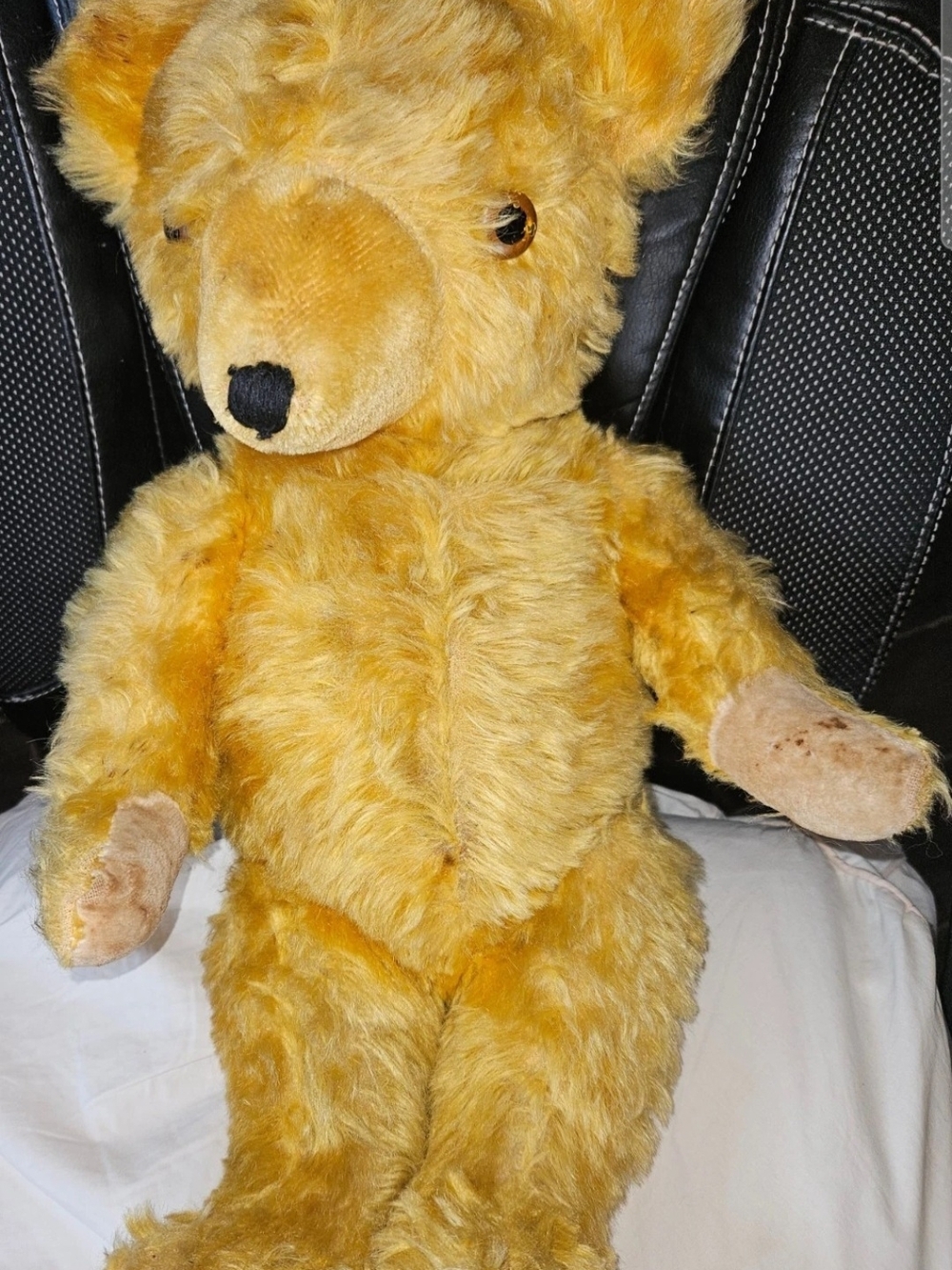 Vintage mohair, arms and legs and neck jointed, teddy bear yellow, collectible.
